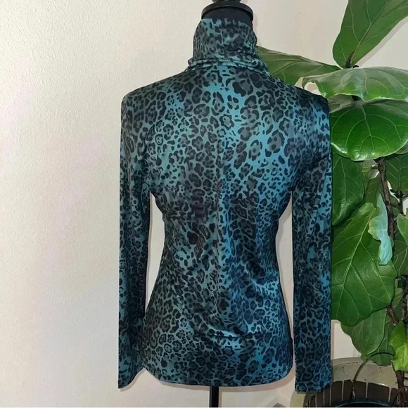 Boston Proper Women’s Green Back Leopard Turtleneck Knit Long Sleeve Top Small - Picture 6 of 16